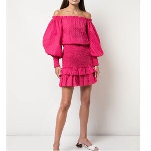 Alexis Marilena Pink Off the Shoulder Cotton Smocked Mini Dress XS